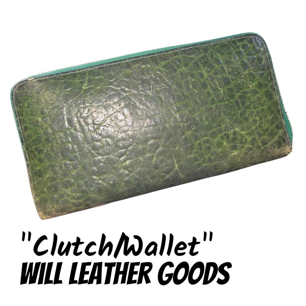 Will Leather Goods Distressed Green Zip Around Wristlet Clutch Boho Logo Wallet
